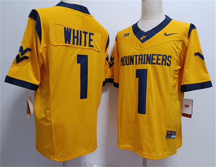 Men's Yellow West Virginia Mountaineers #1 Jahiem White F.U.S.E. Stitched Jersey